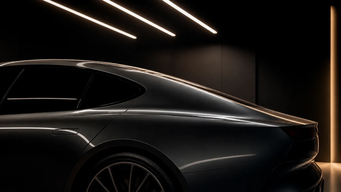 Dark vehicle finish reflecting linear inspection lighting