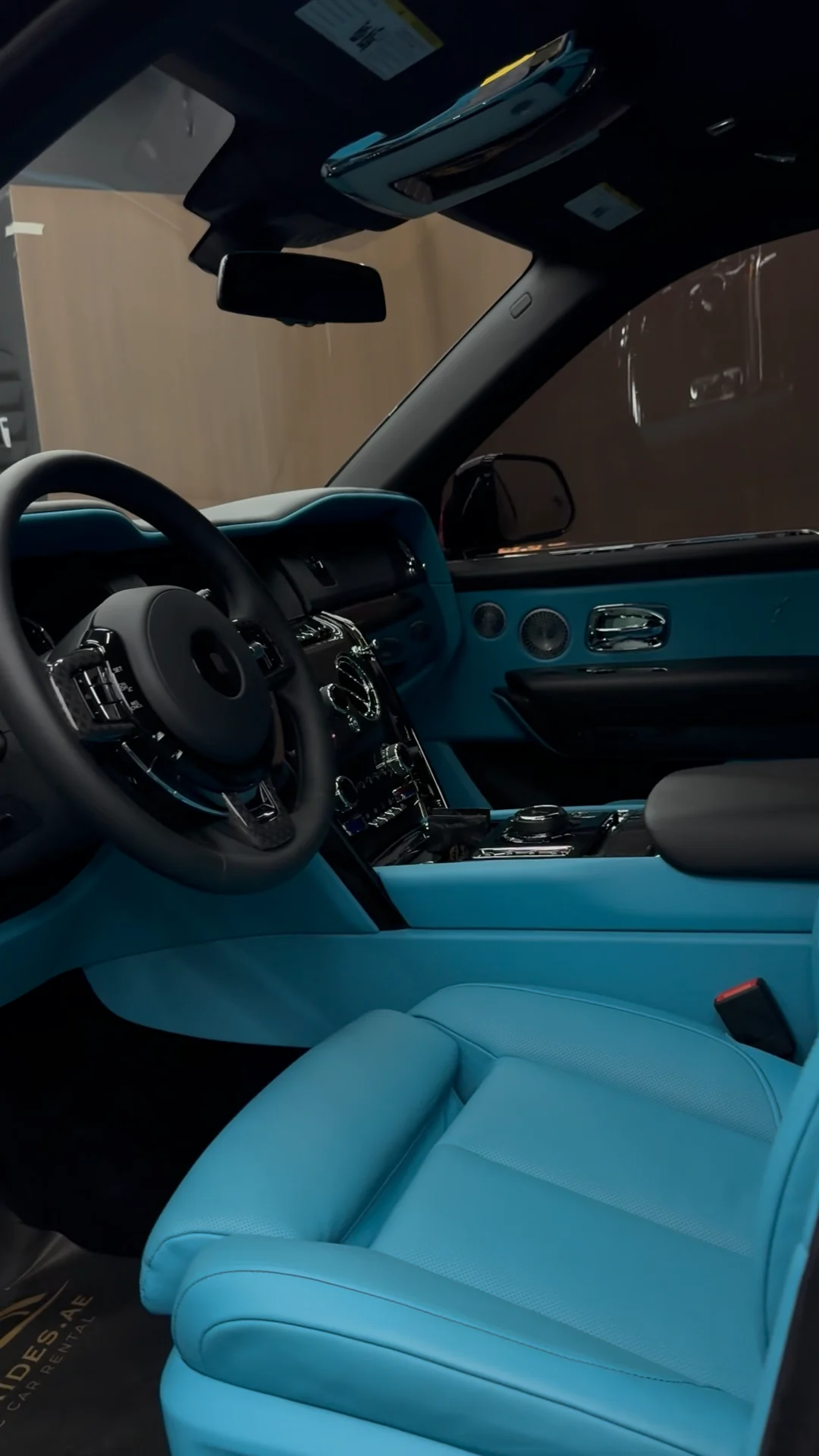 Blue interior of a Rolls-Royce Cullinan photographed at the WrapME studio